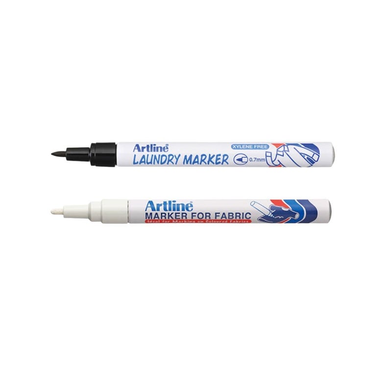 Artline Black Laundry Marker and White Fabric Marker (Twin Pack)